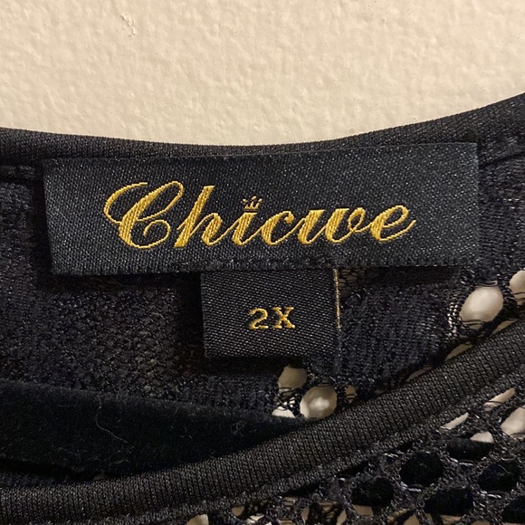 Chicive 2X Black Knee Length Dress with Lace Details - Picture 3 of 7